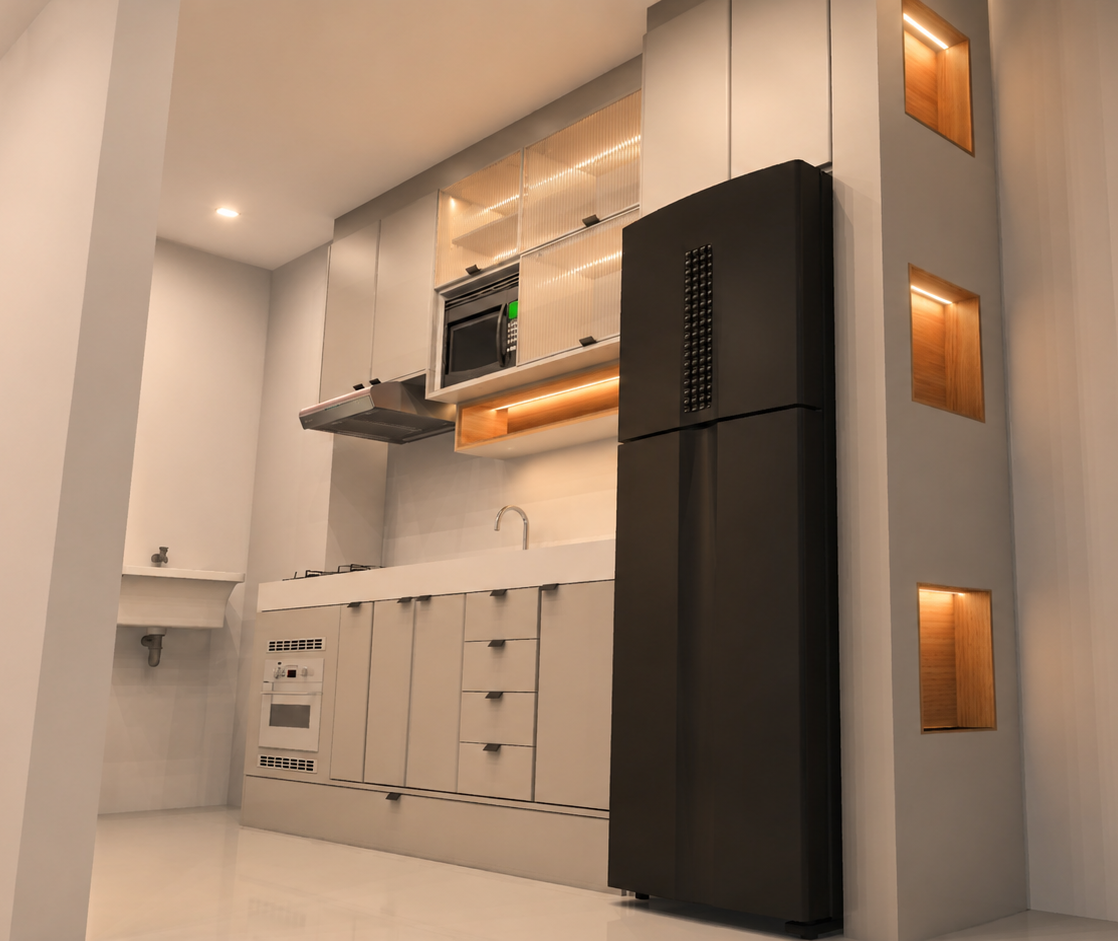 Cozinha planejada com iluminação LED