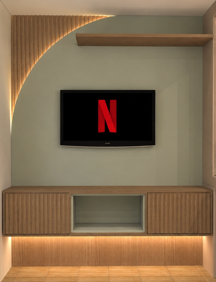 Painel de TV planejado com iluminação embutida